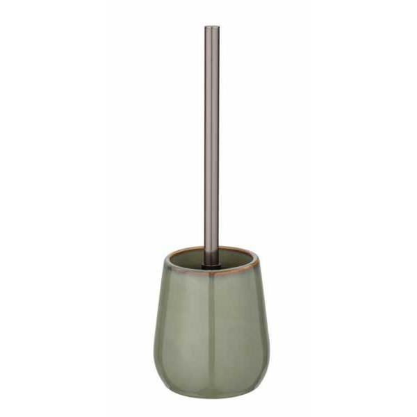 WENKO Sirmione toalettborste, keramisk toalettborstehållare med svart toalettborste, modern premiumkeramik, Ø10,5x40 cm, salviagrön