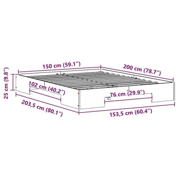 vidaXL Sängram Brun 150 x 200 cm 873025