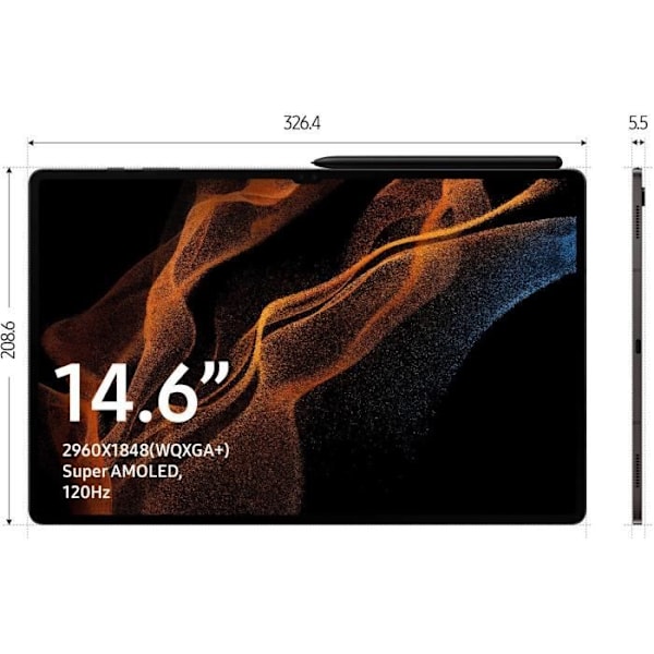 Pekskärmsplatta - SAMSUNG - Galaxy Tab S8 Ultra - 14,6" - RAM 12GB - 256 GB - Antracit - 5G - S Pen ingår