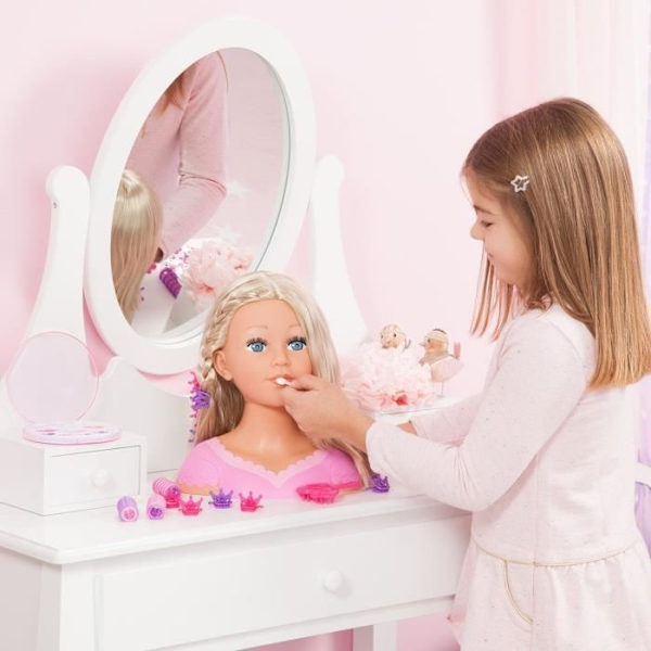 BAYER DESIGN - Charlene Super Model Blond Styling Head med Makeup rosa och lila