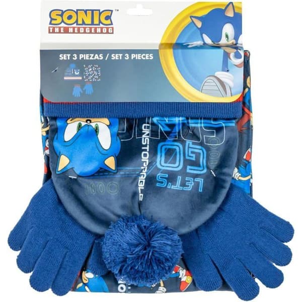 Vinteraccessoarer - CERDA - Sonic - Mössa med pompon - Snood - Matchande handskar Blå röd