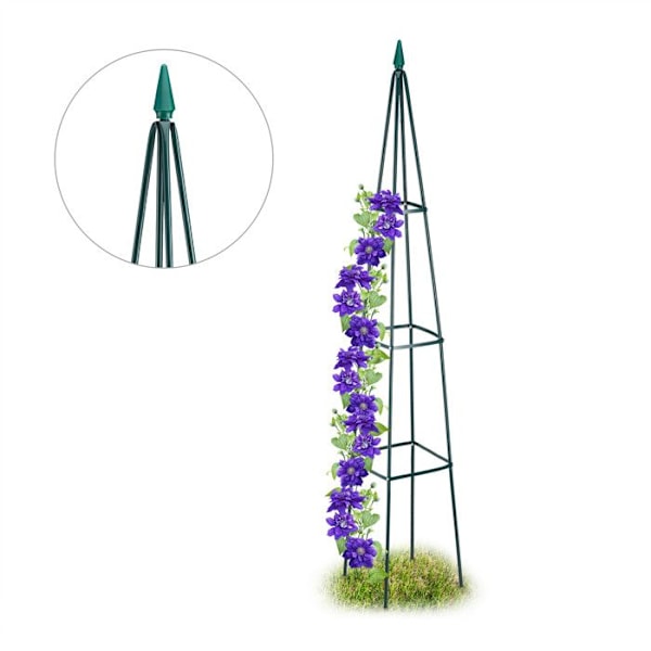 Relaxdays Garden Stake, 192 cm hög pyramid, Rosenbuskepelare, Klätterväxtbåge, Båge, järn, mörkgrön Mörkgrön