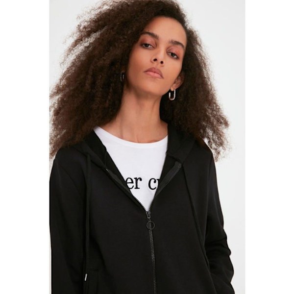 Sweat-shirt Trendyol - TWOAW21SW0836 - Svart Huvtröja Med Dragkedja Dam Svart XS