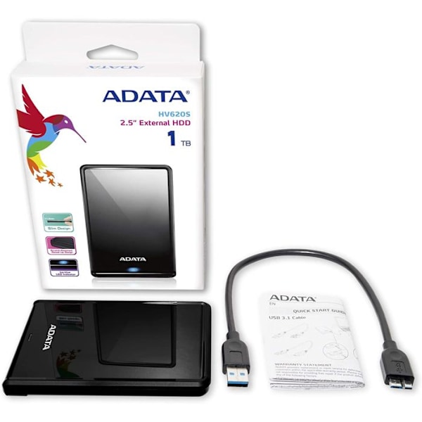 ADATA HV620S Slim 2 TB extern hårddisk - USB 3.1 - Svart