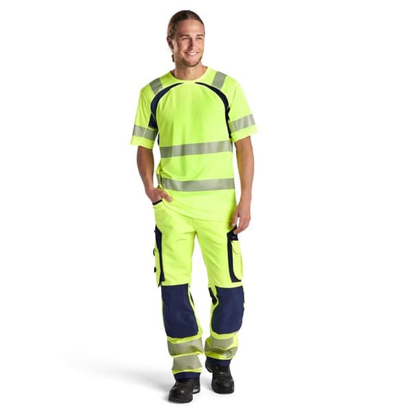 Blaklader Hivis Stretch Arbetsbyxor gul/marinblå 52