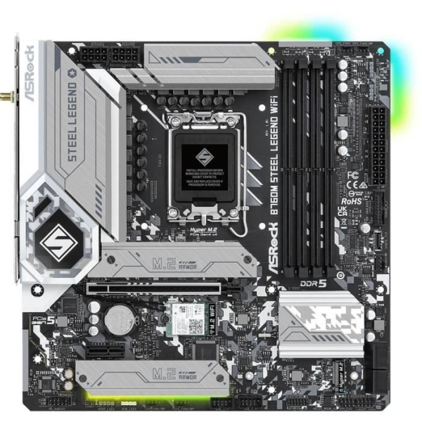 ASRock B760M Steel Legend WiFi DDR5 (Intel LGA 1700) Micro ATX moderkort - silver/svart - TU