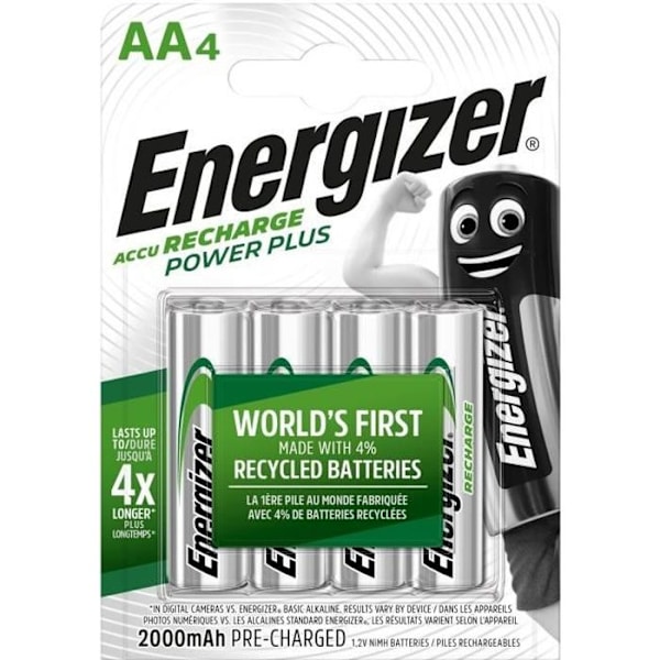 Laddningsbart Energizer Power Plus AA / LR6 2000 mAh-batterier, förpackning med 4