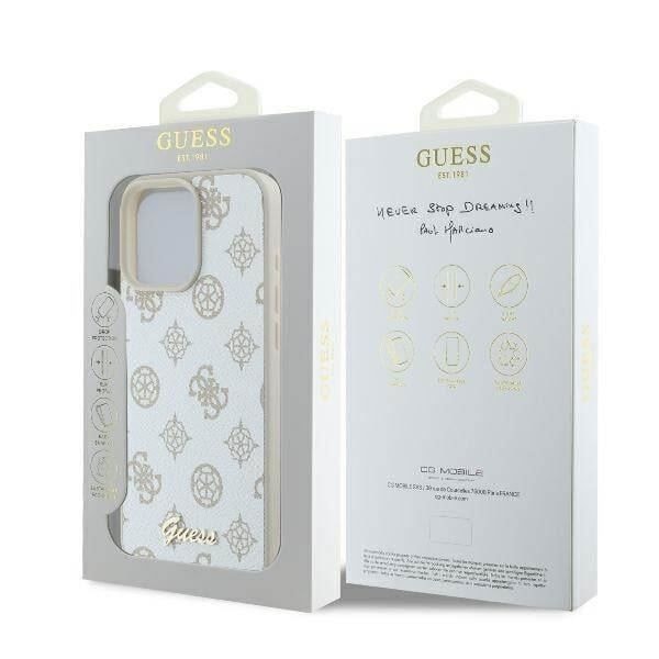 Coque iPhone 16 Pro Max - Guess - Peony Script Logo - Ekologisk läder - Mjuk - MagSafe Vit