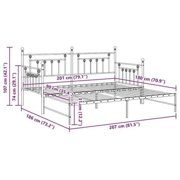 vidaXL Dagbädd Ram Vit 90 x 200 cm Stål 42002680
