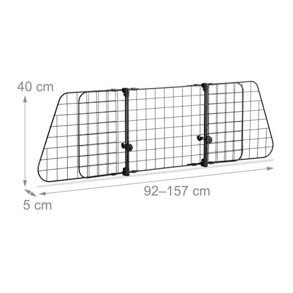 Relaxdays hundgrind för bil, universell barriär, justerbar bredd, H x L 40 x 92-157 cm, svart svart