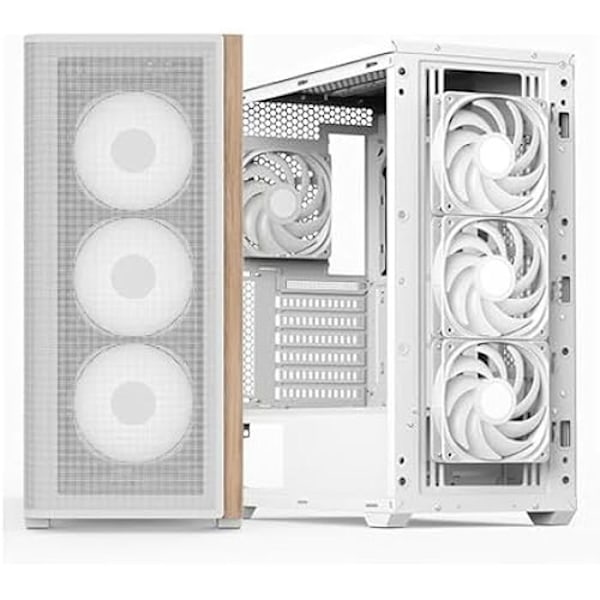 AeroCool Tornbyggnad D501A, front i diffus trämesh, stöd för 360 mm radiator, 11 platser
