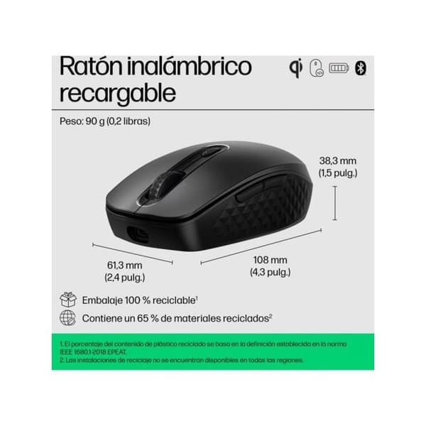 HP trådlös mus med Qi Charge 650 - Svart - USB - 2 knappar - Optisk