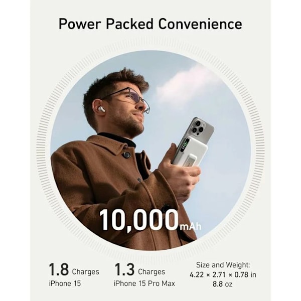 Extern batteri för Apple, 10000mAh, 15W - Anker MagGo (A1654G21) - Vit