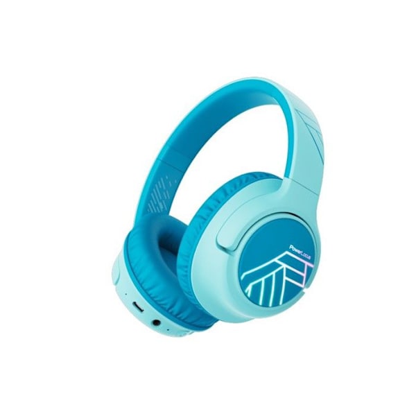Barnhörlurar - PowerLocus - Bluetooth - Begränsad volym 74-85-94dB - 45 timmar - Färgade LED-lampor Blå