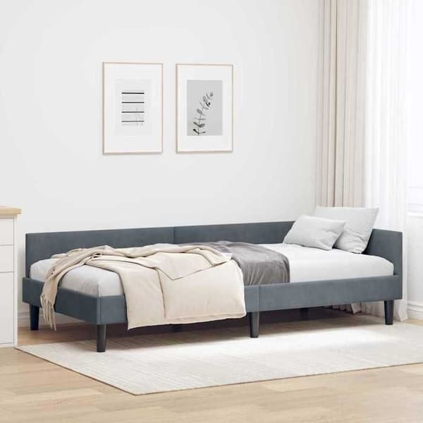 vidaXL Hörnsängram Mörkgrå 90 cm x 200 cm Sammet 42016155 Mörkgrå