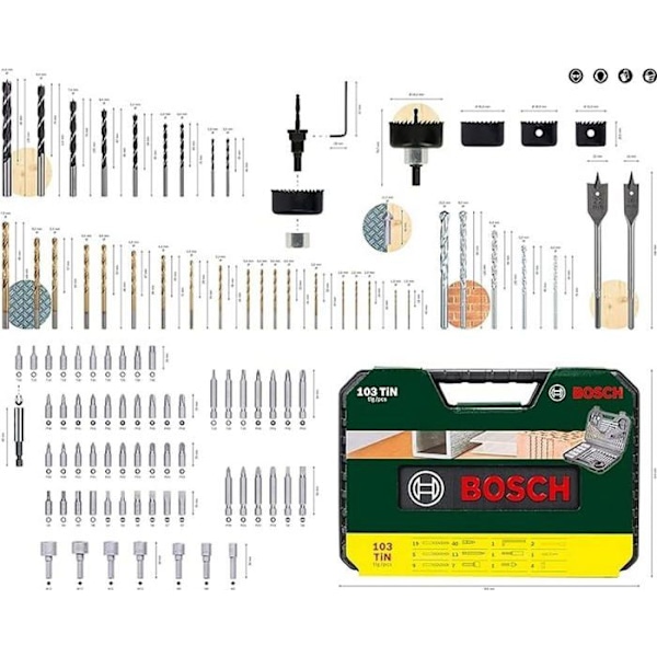 Sortiment av borrar och bitar - Bosch Accessories - 103 delar - HSS-TiN - Stål - Robust väska