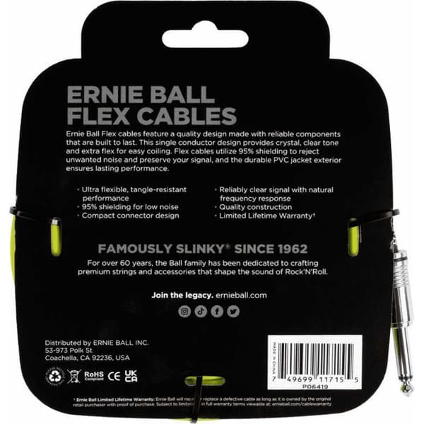 Ernie Ball 6419 Flexkabel 6m Grön Instrumentkabel Grön
