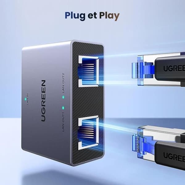 UGREEN Switch Ethernet 2 Port 1000 Mbps RJ45 Splitter Nätverk Kompatibel med Dator Router Decoder TV