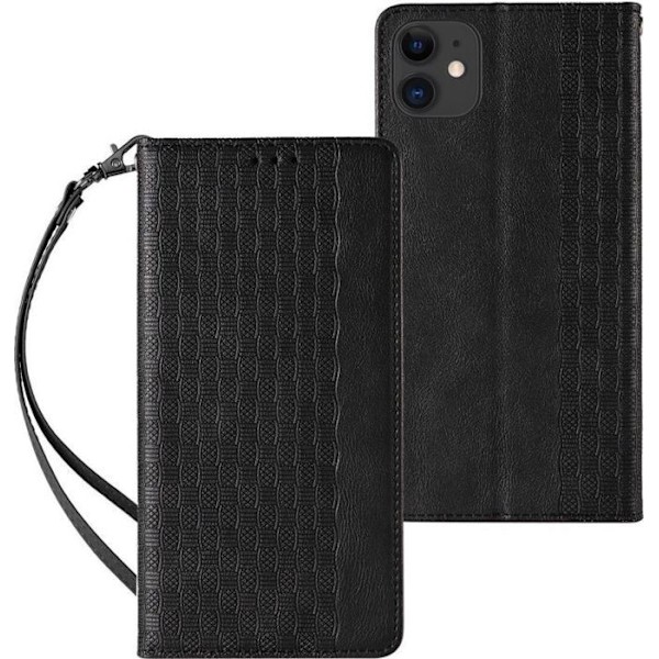 Smartphone Hurtel - 187746851 - Magnetrem för iPhone 12 Plånboksfodral + Mini Lanyard Hänge Svart