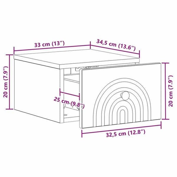 vidaXL Väggmonterad sängbord Ek 33 x 34,5 x 20 cm 898103