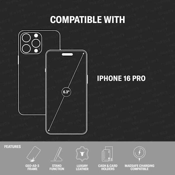Coque Portefeuille - TORRO - iPhone 16 Pro - Äkta Läder - Mörkbrun - Kompatibel med MagSafe Mörkbrun