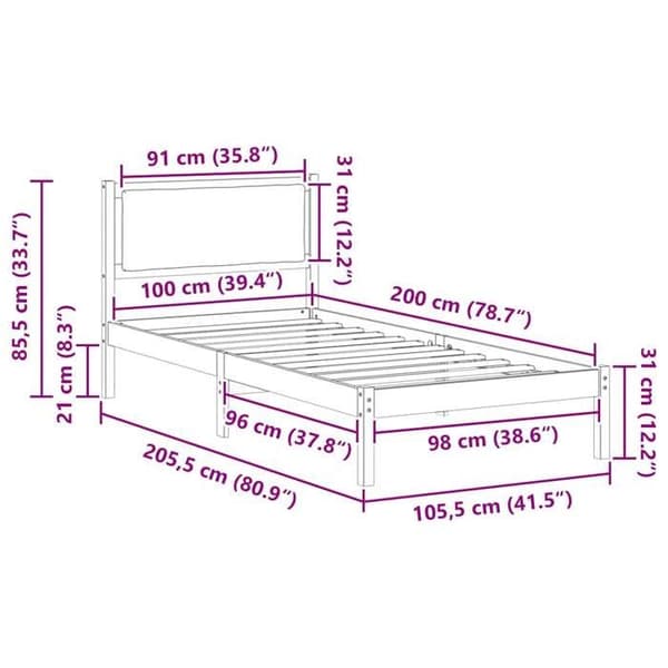 vidaXL Sängram Mörkgrå 100 x 200 cm Massivt trä 878140