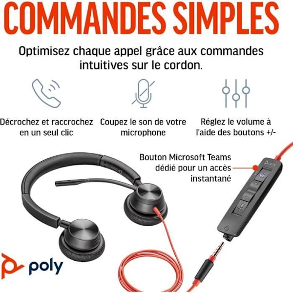 Micro-headset med sladd Poly Blackwire 3325 - Certifierad för Microsoft Teams