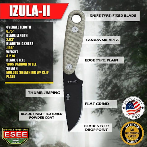 Överlevnadskit - vandringsöverlevnadskit - Esee trek - ESIZ2BKIT - Izula II med svart knivsats
