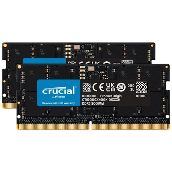 RAM-minne - CRUCIAL - Kit DDR5-4800 SODIMM - 32 GB: 2x16 GB (CT2K16G48C40S5)