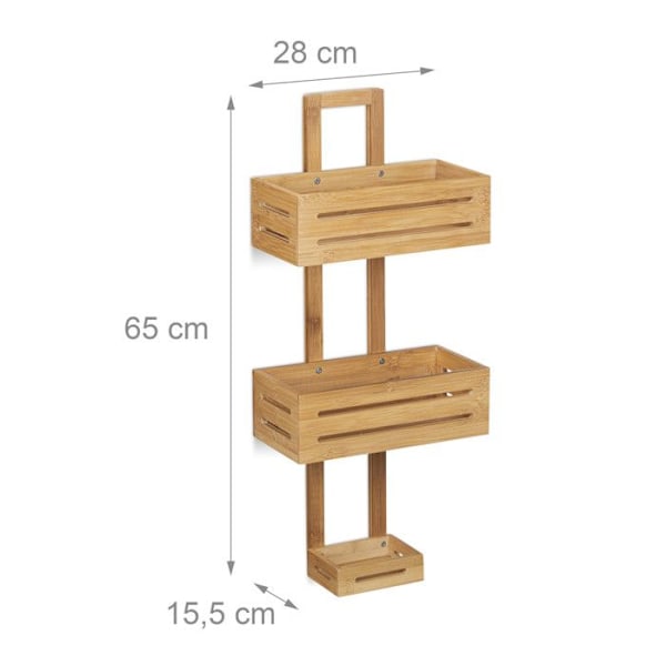 Relaxdays Bamboo Shower Caddy H x B x D: 65 x 28 x 15,5 cm 3 våningsfack, naturligt ljusbrun