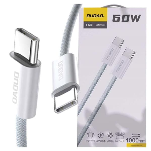 USB-C-kabel - DUDAO - L6C - 2 m - PD 30 W - USB-C till USB-C Vit