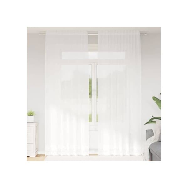 Blommönstrad spetsgardin - vidaXL - Vit - Polyester - 260x150 cm - Ljusfiltrerande - Integritetspaneler Vit