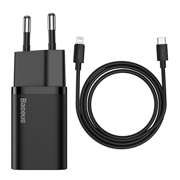 Baseus 20W Fast Wall Charger + Lightning USB-C-kabel för iPhone 13 12 Pro Max 11 Mini 8 Plus Svart Svart