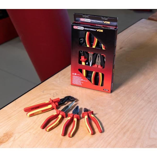 Set med 4 isolerade tänger - KS Tools - ERGOTORQUE® - skärande, flergrepp, halvrund, universal Grå