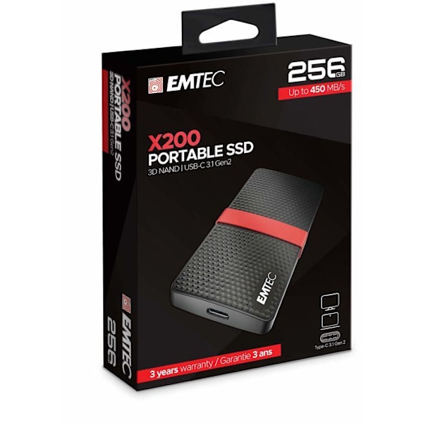 Bärbar SSD - Emtec - X200 - 256 Go - USB 3.1 Gen 1 - Stöttålig