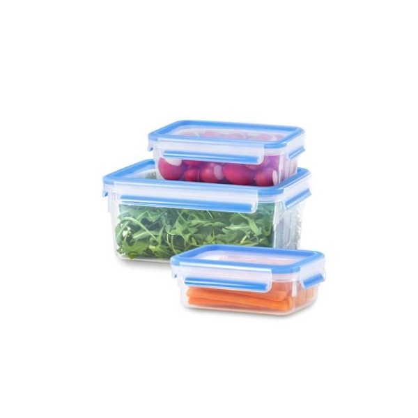 Tefal Masterseal Fresh 3 matförvaringsbehållare 2,30 L + 1 L + 0,55 L, Lufttät, BPA-fri, Mikrovågsugn K3028912 klar och blå