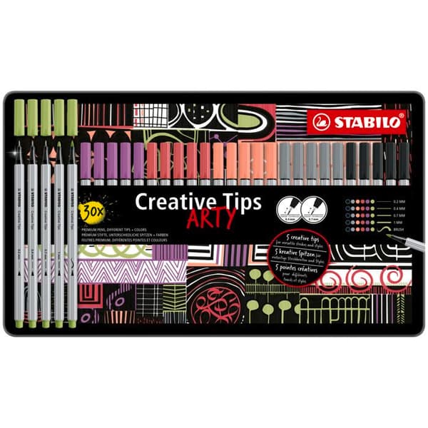 Metallåda x 30 STABILO Creative Tips - pastellfärger Pastell