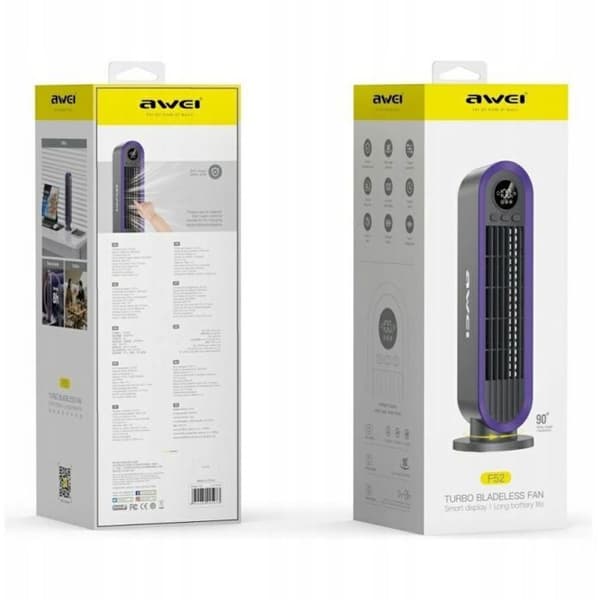 Säulfläkt - AWEI - Awei - 3600 mAh - Grå - Uppladdningsbart batteri Grå