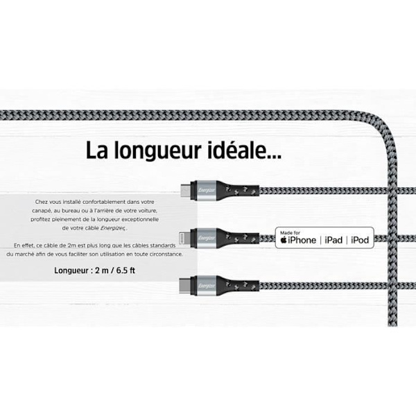 USB-C laddningskabel - ENERGIZER - Flätad - 2 m - Högt motstånd - Blå