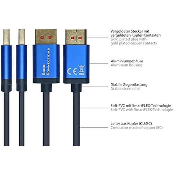 DisplayPort-kabel - GOOD CONNECTIONS - SmartFlex 1.4 - 8K UHD-2 - 4K UHD - 1 m Mörkblå Blå