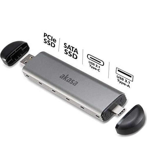 AKASA ALUMINIUM M.2 SATA-NVME SSD TILL USB 3.1 GEN 2-FODRAL | LÅDA