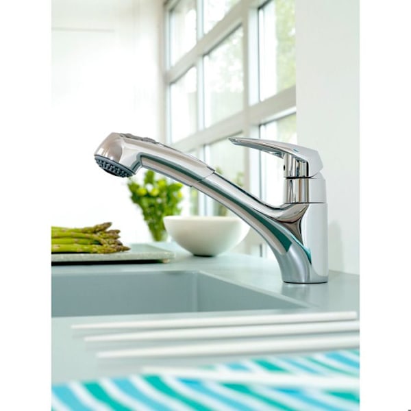 Blandare - GROHE - Eurodisc - Krom - Utdragbar spray - Enkelhål Krom