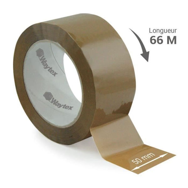 Förpackningstejp - WAYTEX - 930707 - Bredd 50mm - Längd 66m - Paket med 6 rullar Havanna