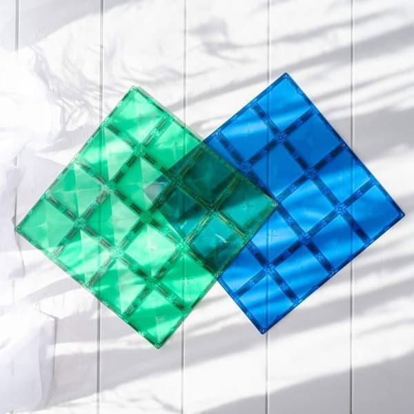 CONNETIX Byggplattor Magnetiska Regnbåge Blå och Grön Paket med Basplattor, 2 Stycken Regnbåge