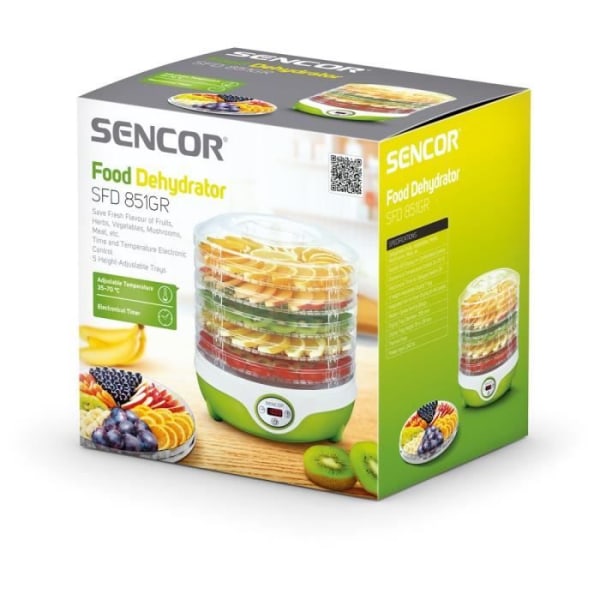 SENCORR SFD 851GR Food Dehydrator - 240 W - Variabel temperatur - Timer - LED-skärm