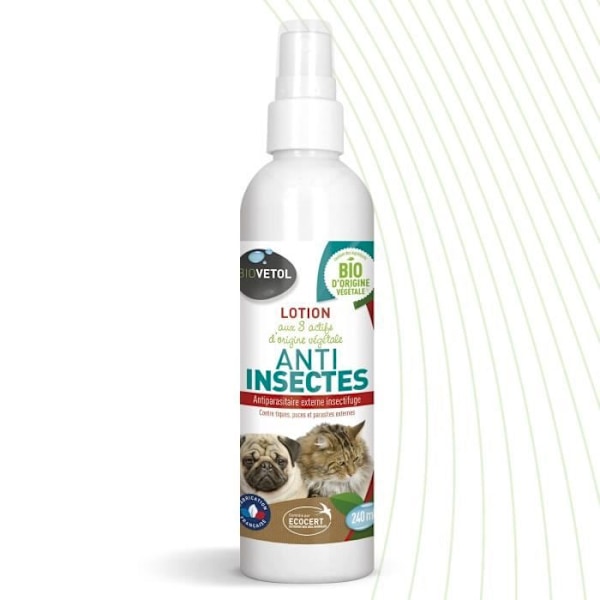 Organic Anti-Insect Lotion - Ecocert Certified Organic Insect Repellent - Anti-loppor, Anti-Tick - Skötsel av hund, katt, valp, kattunge - 240ML