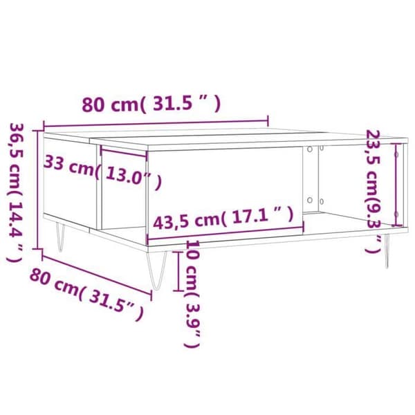 vidaXL Soffbord Vit 80x80x36,5 cm Konstruerat trä 830780
