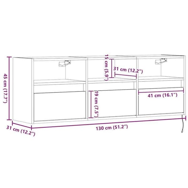 vidaXL Väggmonterad TV-möbel med LED-lampor vit 130x31x45 cm 852341