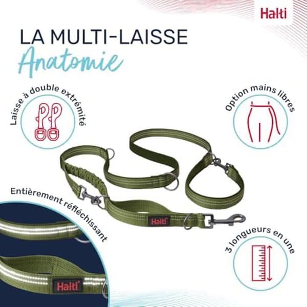 Multifunktionskoppel - HALTI - Anatomi - Reflekterande - Stötdämpande resår - 2 meter Grön