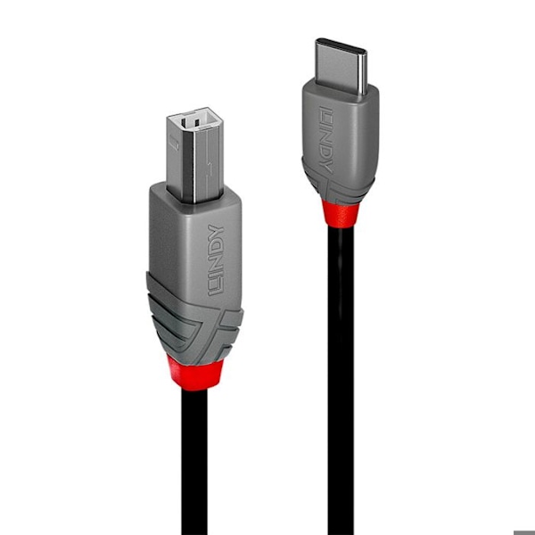 USB 2.0 Typ C till B - Lindy - 3m - Svart - PVC - Guldpläterad kontakt